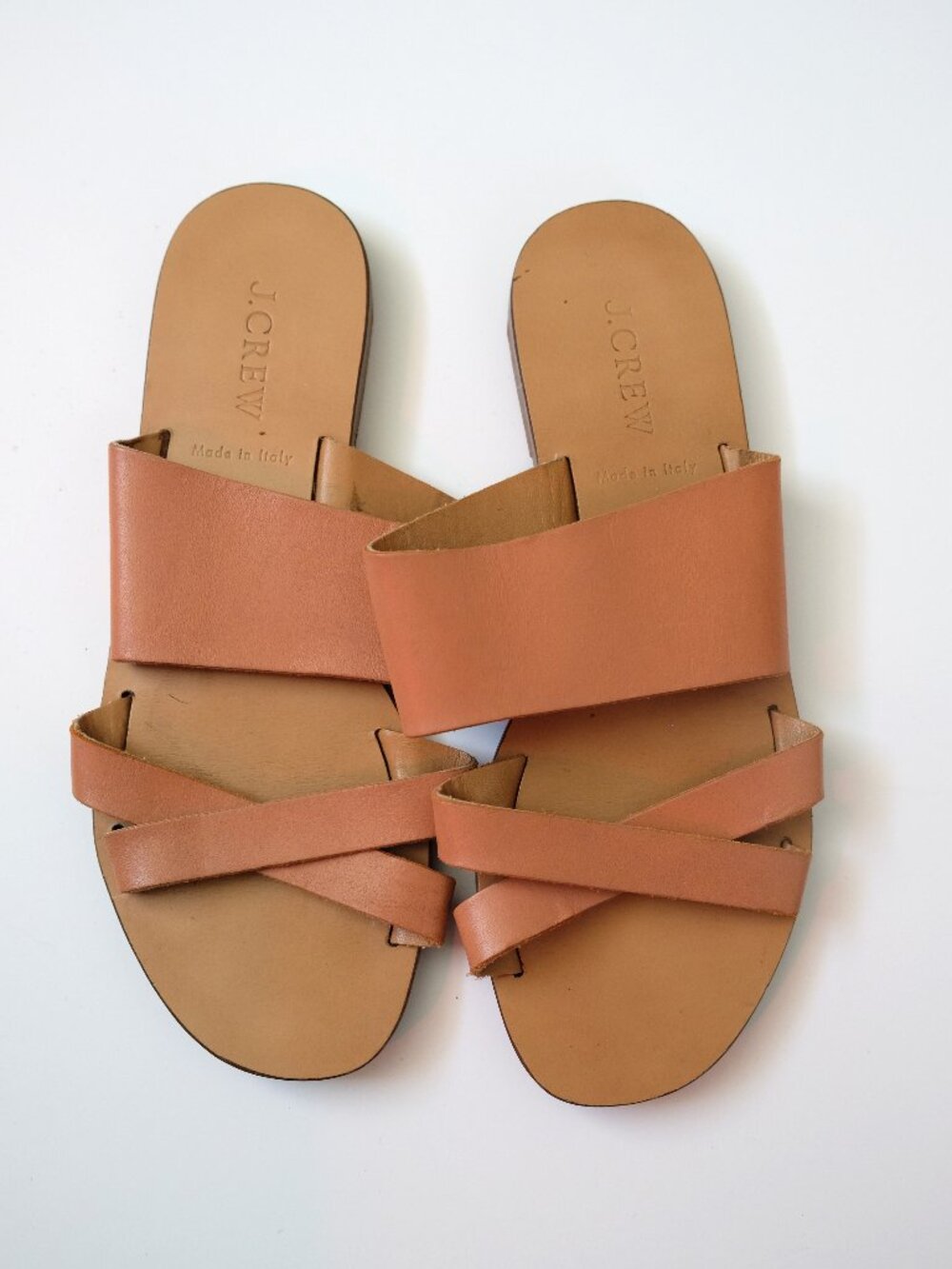 J CREW Leather Strappy Slide Sandals US 6.5 Natural made in Italy